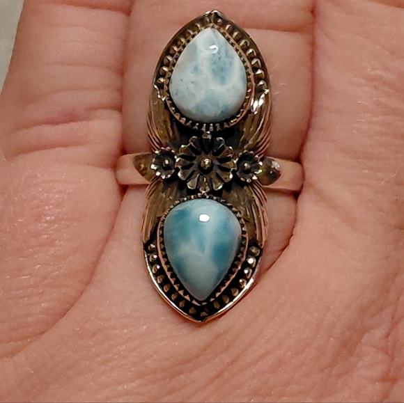 Double Stone Larimar Sterling Silver Statement Ring
